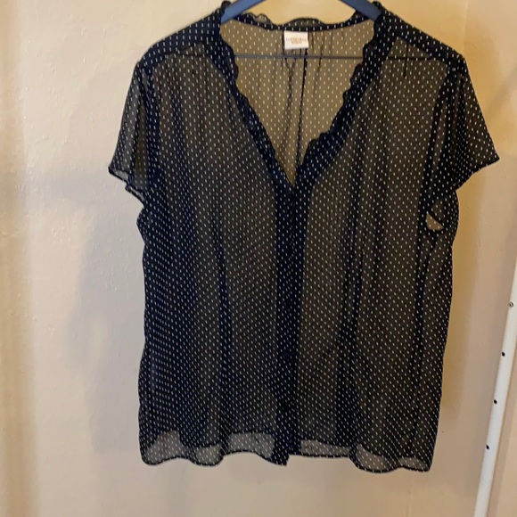 Covington Tops - GUC Covington sheer black w/white dots blouse